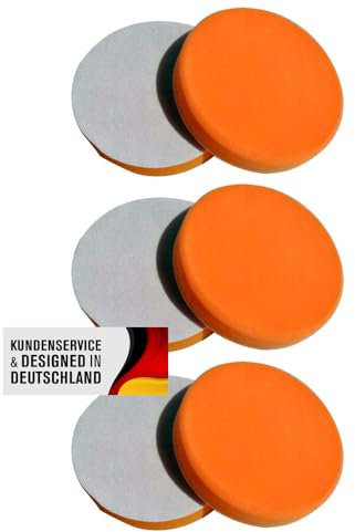 Polierschwamm Set 180mm Klett In Verschiedenen Härtegraden Und Setgrößen Polierschwämme Für Die Poliermaschine Polierpads Polierset Kletthaftend Gewaffelt Oder Glatt (Medium Orange, 6er Set)