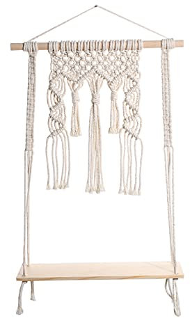 NSXIN Makramee Wandbehang Regal Boho Pflanzenhänger Pflanzkorb Blumentopf Halter Blumenampel Deko mit Baumwolle Gewebte Quaste Für Schlafzimmer Und Wohnzimmer (Stil E)