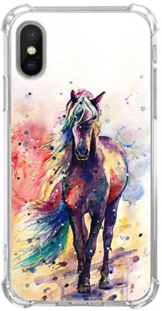 Pvflefkr Watercolor Horse for iPhone X and iPhone Xs, Horse Painting Case for iPhone X and iPhone Xs, Cool TPU Bumper Case Cover