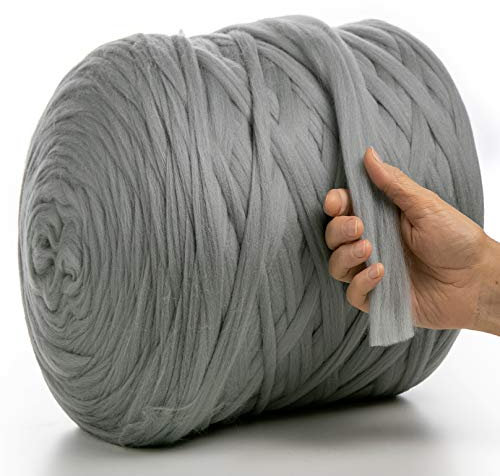MeriWoolArt® 100% XXL Merino Wolle Garn 2 cm Dicke Wolle Garn, Filzwolle Trockenfilzen Nassfilzen, DIY Klobiges Wolle Garn Decke, Decke Baby Wolle, Arm Stricken Decke Garn (Stahl, 100 g)