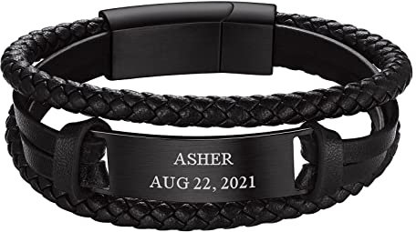 FOCALOOK Personalisierte Armspange Mikrofaser-Lederarmband für Verschiedene Anlässe, Herrenarmband Armband mit Edelstahl-Magnetverschluss