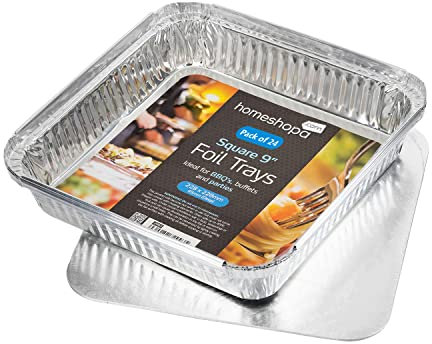HOMESHOPA Aluminium Foil Trays with Lids, 24 Pack 9 X 9 Inch Square Disposable Tin Foil Containers, Best for Meal Prep, Food Storage, Baking, Broiling, Roasting