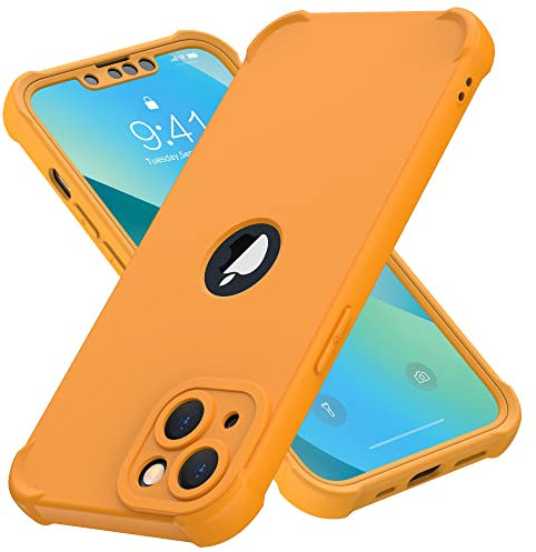 ORETECH for iPhone 13 Case, with [2 Pack Tempered Glass Screen Protector] [Camera Lens Guard] [15FT Military Grade Drop Test] 360° Shockproof Slim Fit Rubber Bumper Phone Cover - Yellow