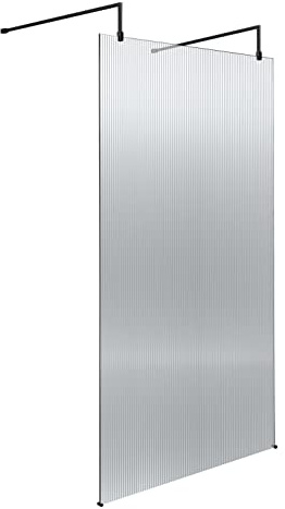 Hudson Reed WRAF19510BP Fluted Modern Bathroom Fluted 8mm Toughened Safety Glass Wetroom Screen with 2 Support Arms, 1950mm x 1000mm, Matt Black
