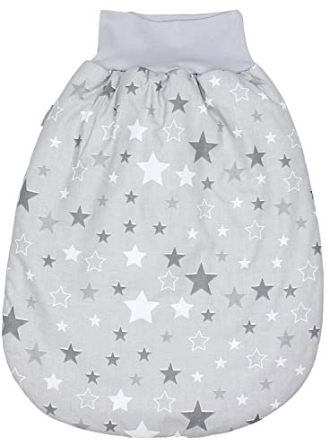 TupTam Baby Strampelsack Schlafsack mit breitem Bund Winterschlafsack für Mädchen Jungen Babyschlafsack, Farbe: Sterne Weiß/Grau, Größe: 6-12 Monate