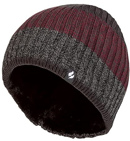 HEAT HOLDERS Gestreifte Herren Wintermütze mit Fleecefutter Leistungsstarke Weich Isolierte Thermomütze (Einheitsgröße, Holzkohle)