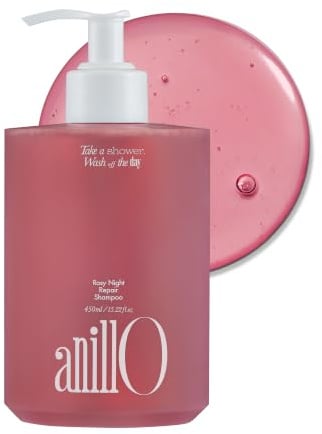 anillO Rosy Night Repair Shampoo – Anti-Dandruff & Damage Repair with Damask Rose Water & Ceramide – Color Safe, Silicone & Sulfate Free (450ml)