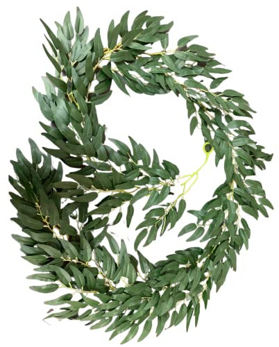 Aesthetic Artificial Leaf Garland Foliage, Dark Green Willow Garland with Silk Leaves, 6.5ft, Versatile Vine for Decor with cable ties