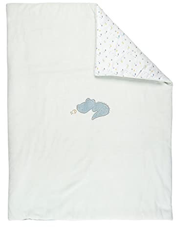 Nattou Kleine Kuscheldecke für Babys aus Baumwolle und Polyester, Krokodil Romeo, Mit Wendemotiv, Ca. 100 x 75 cm, Romeo, Jules und Sally, Hellblau