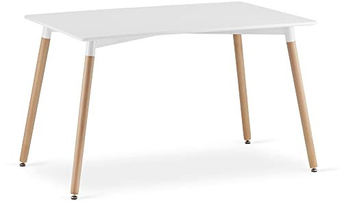 Home Collective Esstisch Tisch Küchentisch Esszimmertisch klein 120cm Länge + 80cm Breite Weiss mit Vollholzbeinen in Natur