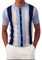 Kallspin Men's Vintage Knit Polo Shirt Short Sleeve Striped Button Down Knitting Golf Shirts(Blue X-Large)