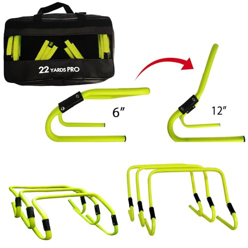 22YardsPro Training Agility Hurdles [6 PACK] – Adjustable 6 & 12 Speed Hurdles for Footwork, Coordination & Fitness – PVC Plastic – Indoor & Outdoor Use – With Carry Bag – Sports Training Equipment