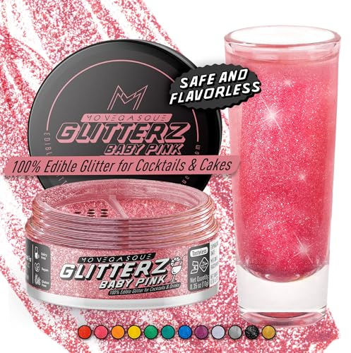 MONÉGASQUE Baby Pink Edible Glitter for Drinks & Cakes, 10g | Baby Pink Edible Glitter for Halloween Cocktails, Cakes & Party Drinks - Kosher, Halal, Vegan, Tasteless