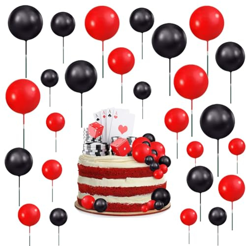 ZOOMPIL 108pcs Tortendeko Kugeln, Röt Schwarz Kuchen Dekoration Kugel Kuchen Schaumkugeln DIY Cake Topper Topper für Geburtstag Hochzeit Hochzeitstag Babyparty Deko