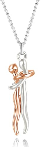 DTWAWA Hug Couple Necklace Hugging Necklace Anniversary Jewelry for Him and Her, Lover gifts for Men Women Boys Girls - Silver+Rose Gold