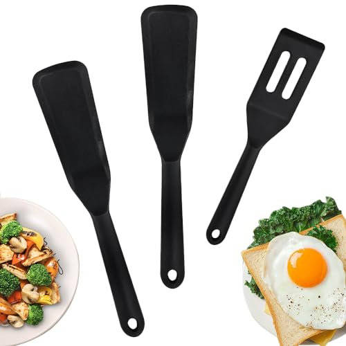 ADERTOS 3 Spatola Cucina In Silicone, Paletta Silicone Cucina, Leccapentola Silicone Resistente al Calore per Carne Pesce Verdure Burro Preparazione di Dolci, 25.5 * 5cm e 21 * 5cm (Nero)