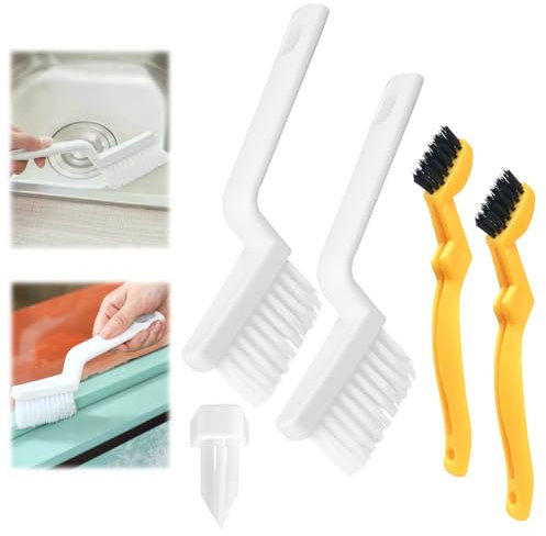 EMAGEREN 3Pcs Grout Cleaner Brushs Crevice Cleaning Brush V Shape Grout Cleaner Scrubbing Brush Mini Wire Brush Scrapers Long Handle Narrow Gap Cleaning Tool for Cleaning Tiles Floor Bathroom Kitchen