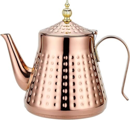 SANQIAHOME Théière en acier inoxydable 1200ml avec infuseur amovible,Théière vintage,Cuivre