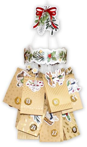 Papierdrachen Adventskalender Wintertiere Mobile Kranz hängend - Papiertüten - Weihnachtsdeko DIY - nachhaltig - für Kinder und Bastelfans - Set 02
