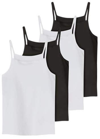 Name IT Mädchen Nkfstrap Top 4P Black White Solid, Schwarz, Numeric 92 EU