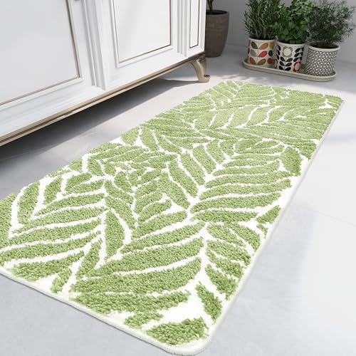 Homantic Badläufer-Teppich – super weiche, Lange Badematte, Rutschfester Badezimmerteppich, Läufer, niedlicher Badläufer, Badezimmer, Duschdekoration, Blätter, 60 x 150 cm