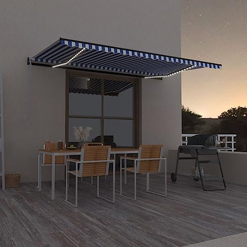 Homgoday Tenda Automatica con Sensore Vento e LED 500x300 cm Blu Bianca, Arredo, Tenda da Esterni per Privacy, Tenda per Giardino, Tenda da Sole per Esterno, Tenda Laterale per Terrazzo Esterna