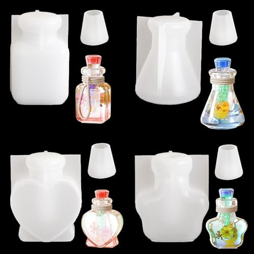 Attuslla 4 Stück Quicksand Silicone Mold Shaker Flasche Silikonformen Epoxidharz Treibsand Mold Silikonform Schmuck Epoxidharz Formen DIY Harz Casting Formen für Anhänger Handwerk