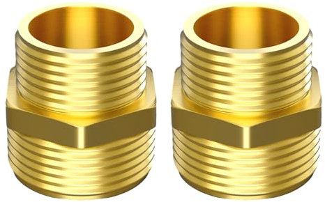 Aitsite Doppelnippel Reduziert Messing 1 auf 3/4 Zoll, Reduziernippel mit Sechskant, Beidseitig Außengewinde 1 x 3/4 Zoll, Gewindefitting für Trinkwasser Geeignet(2 Stück)