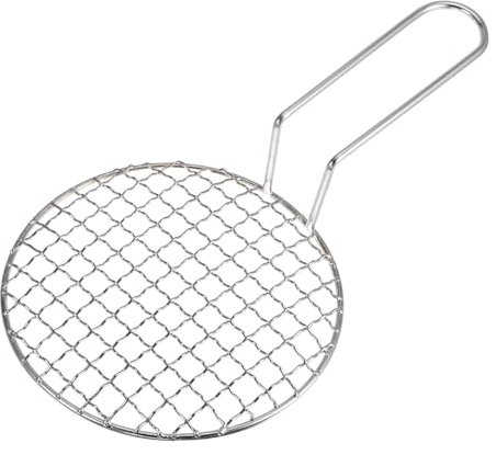 M METERXITY Round Cooking Rack, Stainless Steel BBQ Grill Net Mesh with Handle Fits for Cooling/Baking/Steaming, Cross Wire Barbecue Grilling Grate, [6.5-inch x 4.72-inch, Silver Tone]