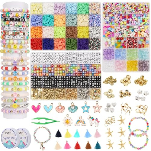 OCARDI Perlen für Armbänder, Clay perlen, Glasperlen, Ponyperlen mit Anhängern, Kunst- und Bastelgeschenke für Weihnachten,Spielzeuggeschenke für Mädchen im Alter von 5 bis 12 Jahren.