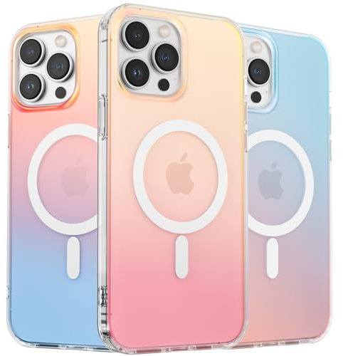 ORNARTO Compatible with iPhone 13 Pro Max for MagSafe Case,Shockproof Protective Rainbow Case,Wireless Charging Magnetic Phone Cases Iridescent Cover 6.7 inch-Sunset
