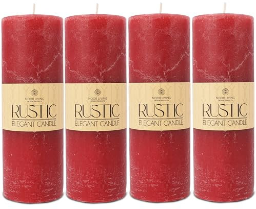 MiCasa SuCasa 4er-Set weinrote Stumpenkerzen – rustikal, durchgefärbt, unparfümiert & mit Brennstop – 20 x 7 cm, 320h Brenndauer – Sicheres, gleichmäßiges Abbrennen – Weihnachtskerzen für Adventskranz