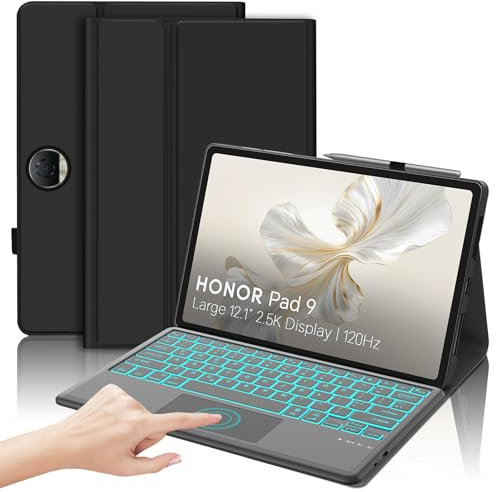 SENGBIRCH Keyboard Case for Honor Pad 9 Tablet 12.1'' 2024, UK Layout Trackpad Bluetooth Wireless Detachable Keyboard, Protective Cover for Huawei Honor Pad 9 Tablet 12.1 inch Case, Black