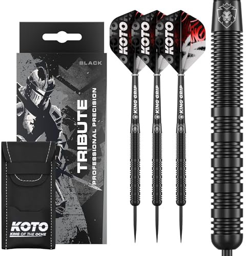 KOTO - Tribute Darts 18 G, Schwarz, Darts Set inkl. 3 Barrels, Flights + Shafts & Dartwallet, Fester Ringgrip