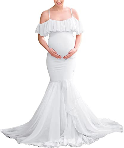 Robe de mariée à manches courtes pour femme enceinte, blanc, S