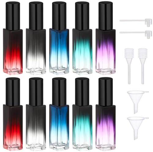 Segbeauty Atomizador Perfume, 10 Piezas 10ml Dispensador Perfume Viaje, Pulverizador Pequeño de Vidrio, Recargable y Portátil, con Cabezale de Bomba, Embudo y Gotero