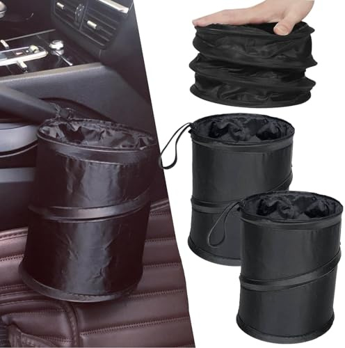 BAOSROY Auto Mülleimer,Auto Mülleimer Faltbar,Abfalleimer Auto,Mülltonne Auto,Faltbarer Abfalleimer Auto,Tragbarer Auto-Mülleimer zum Aufhängen,für Auto Camping,Reisen,Schwarz,2pc
