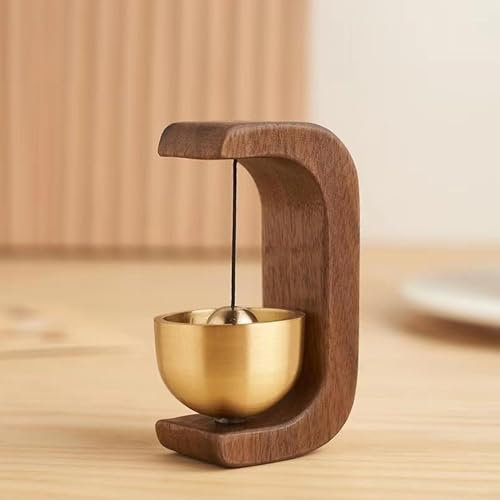 WKHOKI Hanging Doorbell Suction Door Type Solid Wood Wind Chime - for Door Opening - Magnetic Shopkeepers Bell Wood Doorbell Wind Chime for Refrigerator, Room, Porch, Garden (Walnut, C Shape) 