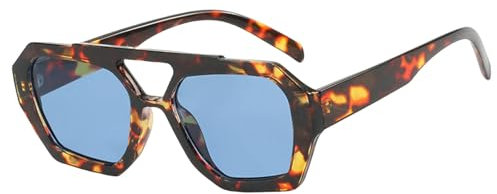 JGDSDMJG Sonnenbrille Doppelstrahlige Unregelmäßige Retro-persönlichkeits-Sonnenbrille Netz-promi-Trend-Sonnenbrille-Blauer Blütenfilm-metallscharniere