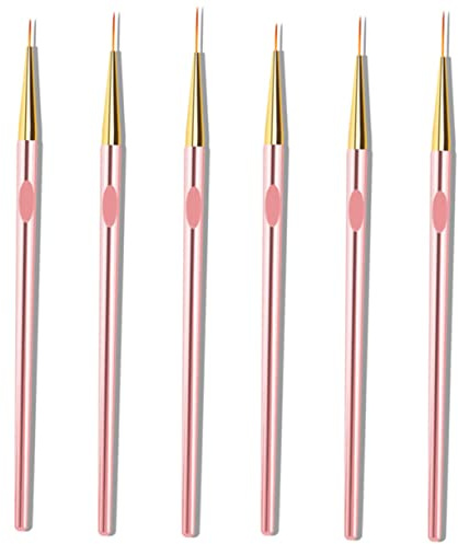 SOIMISS 6Pcs Rose Gold Nail Art Liner Set Portable Drawing Pens for Nail DIY Painting Decoration Durable Compact Supplies for Professional Use