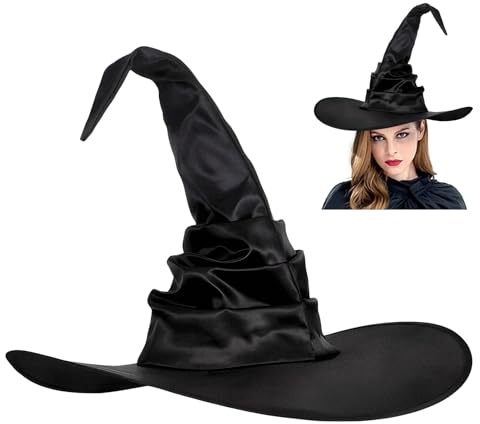 XIMEY Hexenhüte, Hexenhut Damen, Hexen Hut, Halloween Zauberer Hut, Hexenhut Erwachsene, Zaubererhut, Hexen Accessoires Damen, für Karneval, Halloween, Schwarz