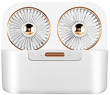 Klaisy Ventilador portátil de refrigeración por aire USB de doble cabeza, ventilador de escritorio doble para humidificador de cabeza F