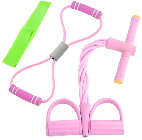 ZYEKIU 3 Pièces Corde de Tension Multifonctionnelle avec Figure 8 Bande de Résistance et Elastique 6 Tubes Élastique Sport Expander Élastique Sport Expander pour Gymnase Yoga Sport Maison (Rose)