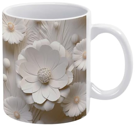 Anceky Tazza con motivo floreale bianco 3D, tcon motivo floreale, per amanti del caffè e collezionist