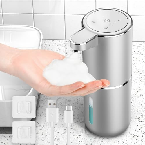 HAPPHOOH Seifenspender Automatisch,Elektrischer Seifenspender Wandbefestigung Berührungslos mit 4 Einstellbare Stufen,USB Wiederaufladbar 380ml Schaumseifenspender für Bad/Küche