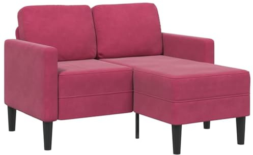 Qnhdfrt Zweisitz Ecksofa mit Chaiselongue 125 cm Weinroter Samt Metall-Massivholzrahmen L-Form Platzsparend für kleine Wohnzimmer Jugendzimmer Balkon
