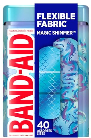 BAND-AID Brand Flexible Fabric Adhesive Bandages, Comfortable Protection & Wound Care for Minor Cuts, Scrapes & Burns, First Aid Kit Essential, Iridescent Magic Shimmer Design, Assorted Sizes, 40 Ct