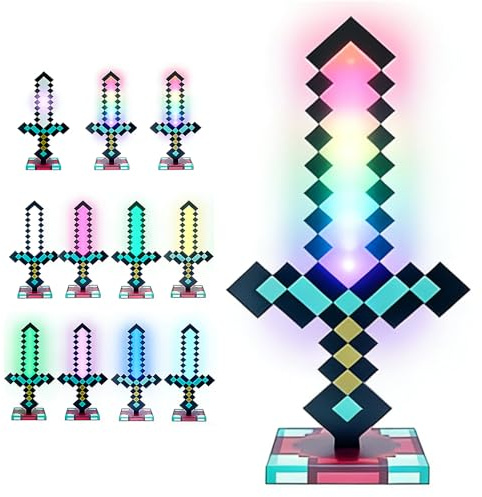 Dhqkqg Diamantschwert Licht, 15in Nachtlicht Lampe für Gaming, Pixel Schwert mit 16 Einstellbare Farbmodi, USB wiederaufladbar für Nachttischlampe, Geschenk für Gamer