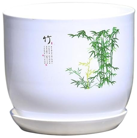 Pflanzgefäß für Zimmerpflanzen, 21, 6 x 20, 1 x 14, 9 cm, chinesischer Blumentopf mit Untersetzer und Ablaufloch, Kunstharz-Blumentopf mit zartem Muster für Zuhause, Büro und Balkon, Stil 2 Blumen