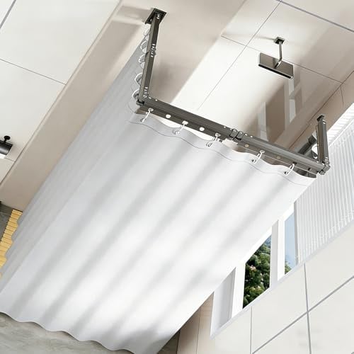 TOOSOAR Tenda Doccia Pieghevole,con Tenda da Doccia Impermeabile, con 12 Anelli,per Bagni Piccoli,Spogliatoi,Camper,Grigio